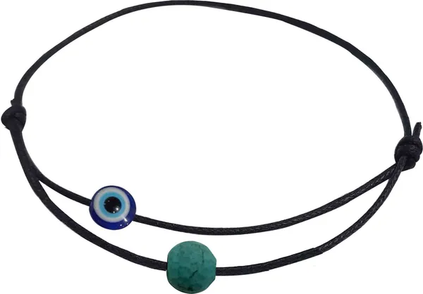 Round_Turquoise_+_EvilEye_two_layer_Black_thread_Cotton_Dori_Anklet