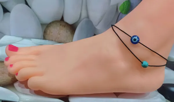 Round_Turquoise_+_EvilEye_two_layer_Black_thread_Cotton_Dori_Anklet