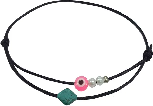 Square_Turquoise_+_Pink_EvilEye_two_layer_Black_thread_Cotton_Dori_Anklet