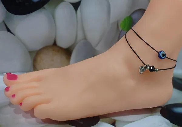 EvilEye_+_Oxidised_leaf_+_Black_Ston_two_layer_Black_thread_Cotton_Dori_Anklet