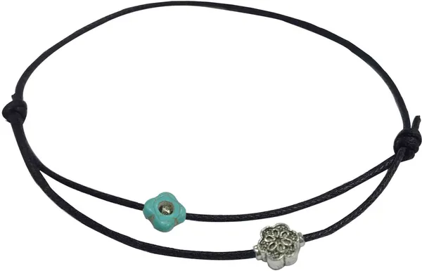 Flower_Turquoise_and_Oxidised_Flower_two_layer_thread_anklet_Cotton_Dori_Anklet