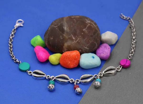 Silver_Chain_with_Turquise+_oxidised_Beads_Anklets_for_Girls_Silver_Anklet