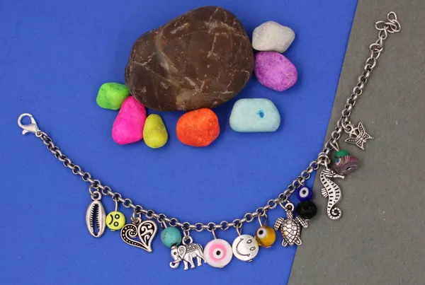 Silver_Chain_with_Turquise+_oxidised_Beads_for_Girls_Metal_Anklet