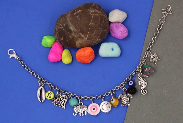 Silver_Chain_with_Turquise+_oxidised_Beads_for_Girls_Metal_Anklet_Metal_Anklet_(Pack_of_2)