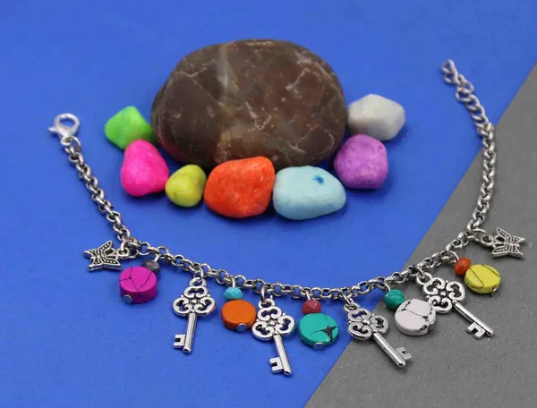 Silver_Chain_with_Turquise+_oxidised_Beads_Anklets_for_Girls_Metal_Anklet