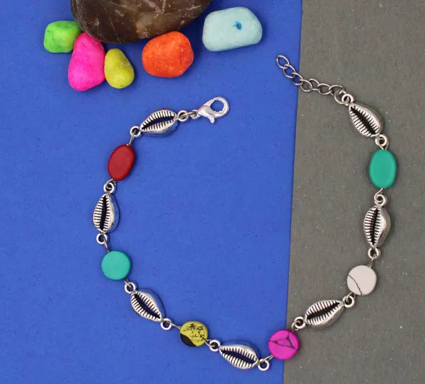 Silver_Chain_with_Turquise+_Kodi_oxidised_Beads_Anklets_Silver_Anklet