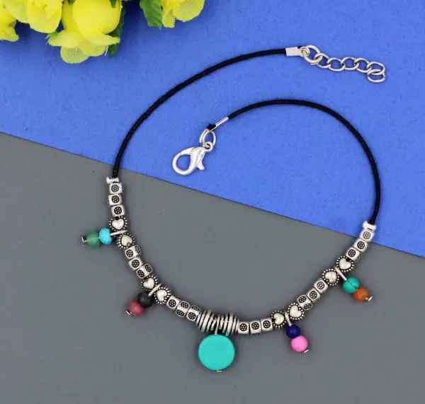 Stylish_Girls's_Black_Thread_Turquoise_anklet_/nazariya_anklet_Cotton_Dori_Anklet