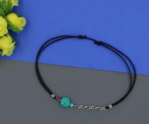 Stylish_Girls's_Black_Thread_Turquoise_anklet_/nazariya_anklet_Cotton_Dori_Anklet