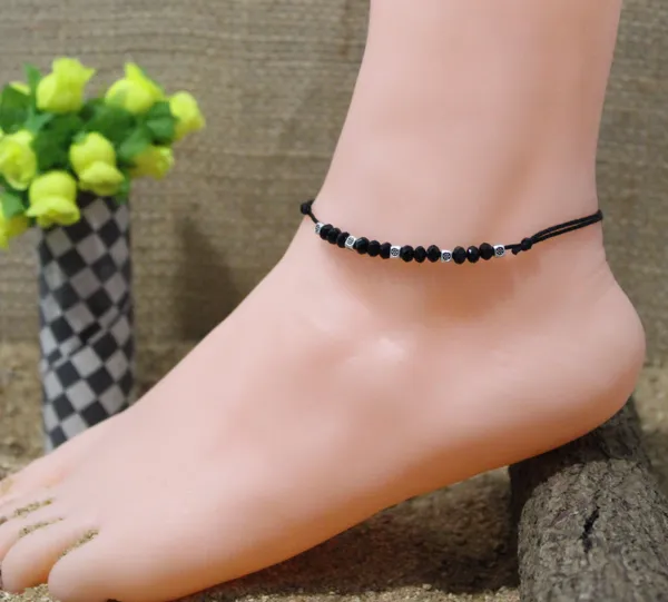 New_Black_Thread_anklet_with_OXIDISED_+_black_BATI_beads_for_girls_and_women_Cotton_Dori_Anklet