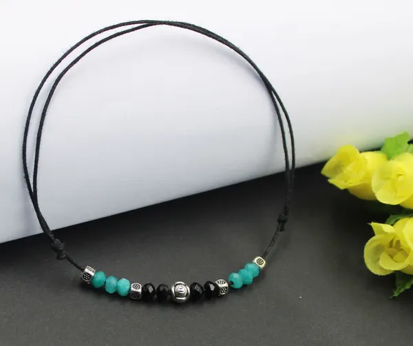 New_Black_Thread_anklet_with_OXIDISED_+_Turquoise_BATI_beads_for_girls_and_women_Cotton_Dori_Anklet