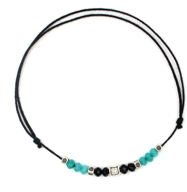 New_Black_Thread_anklet_with_OXIDISED_+_Turquoise_BATI_beads_for_girls_and_women_Cotton_Dori_Anklet