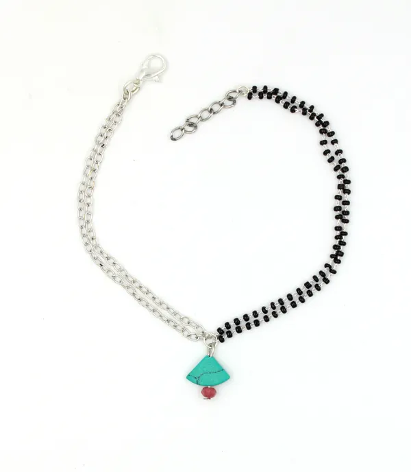 New_Black_Beads_anklet_with_OXIDISED_+_TURQUOISE_beads_for_girls_and_women_Cotton_Dori_Anklet