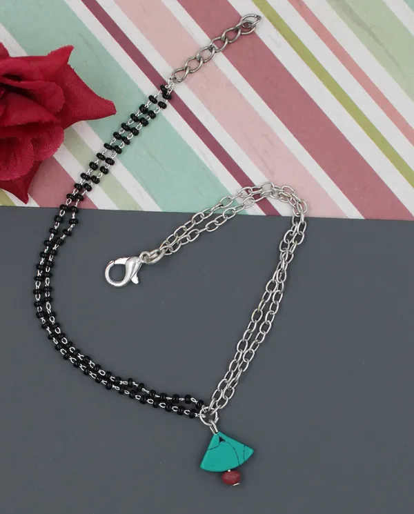 New_Black_Beads_anklet_with_OXIDISED_+_TURQUOISE_beads_for_girls_and_women_Cotton_Dori_Anklet