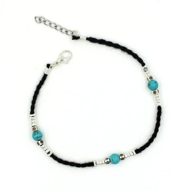 _Stylish_Girls's_Black_Thread_with_Turquoise_,oxidised_beads_Cotton_Dori_Anklet