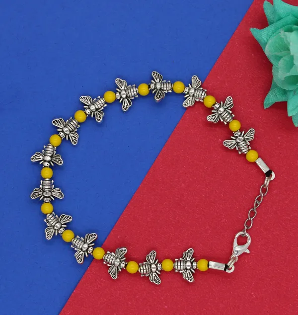 Yellow_crystal_and_oxidised_beads_Anklet_for_girls_and_women_Metal_Anklet