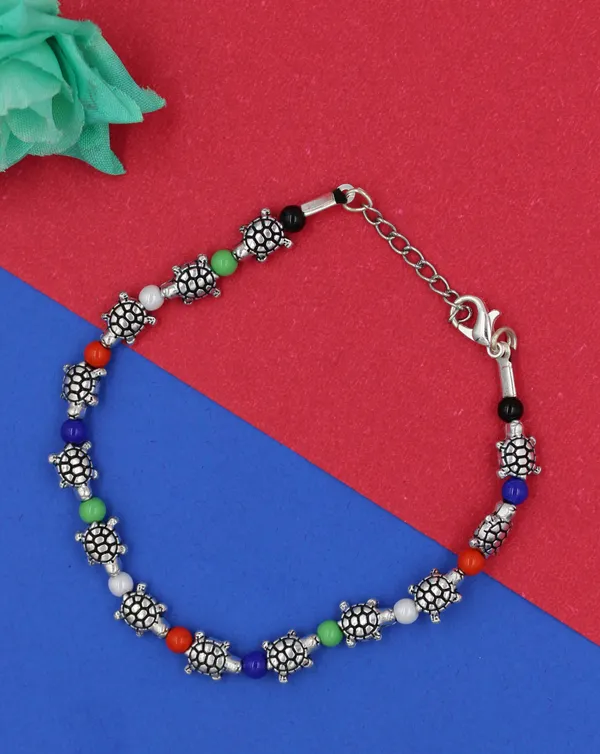 Multy_crystal_and_oxidised_beads_Anklet_for_girls_and_women_Metal_Anklet