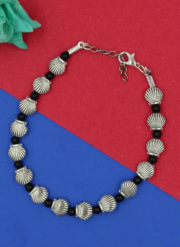 Multy_crystal_and_oxidised_beads_Anklet_for_girls_and_women_Metal_Anklet