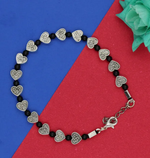 Black_crystal_and_oxidised_beads_Anklet_for_girls_and_women_Metal_Anklet