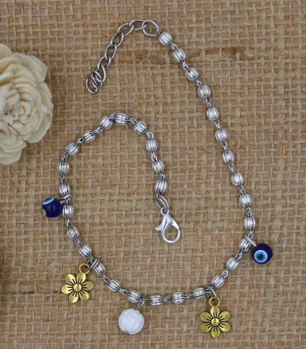 Oxidised_chain_and_Evileye_Beads_Anklets_for_Girls/nazariya_anklet_a599_Cotton_Dori_Anklet
