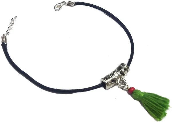 Black_thread_Oxidise_penadl_+_GREEN_TASSEL_hanging_Cotton_Dori_Anklet_Cotton_Dori_Anklet