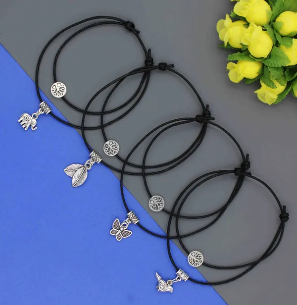 Nature_Charm_Anklets___Adjustable_Black_Cord_Anklets_with_Antique_Silver_Pendants_(Set_of_4)