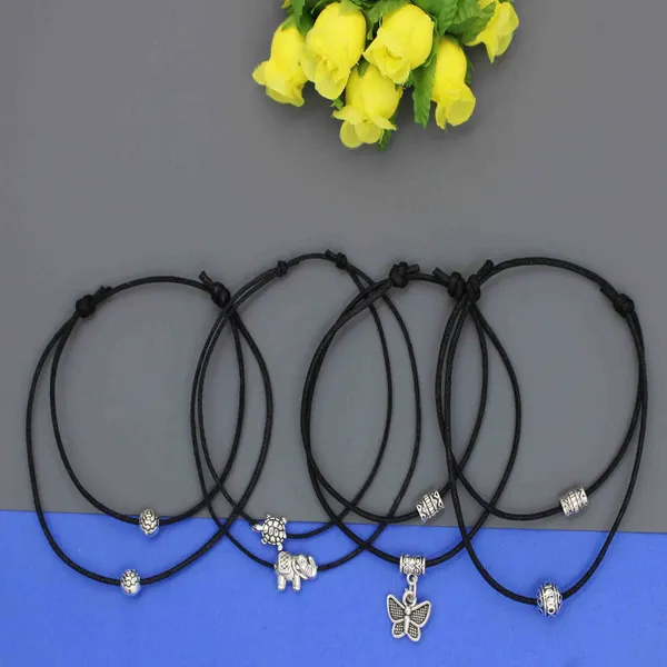 _Boho_Nature_Charm_Anklet_Set___Adjustable_Black_Cord_with_Elephant,_Turtle,_Butterfly___Bead_Accents_(Set_of_4)