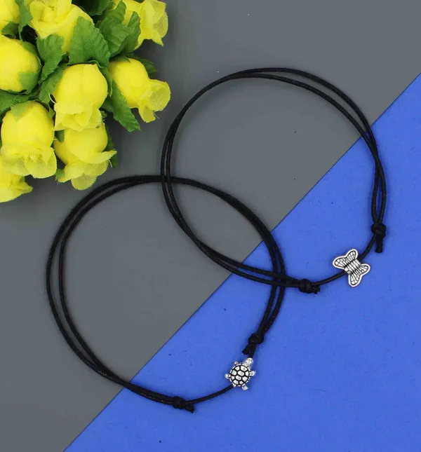Butterfly___Turtle_Charm_Black_Thread_Anklet_Set___2_pcs