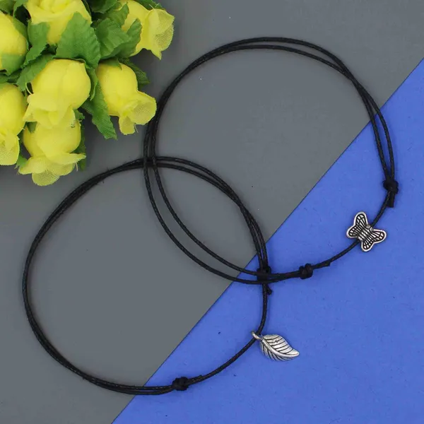 Butterfly___Leaf_Black_Thread_Anklets___Set_of_2