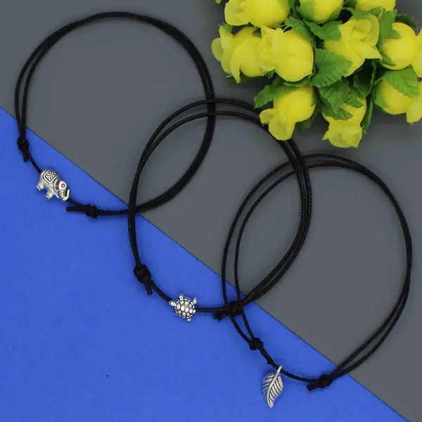 Boho_Charm_Black_Thread_Anklet_Set___Leaf,_Turtle___Elephant_Design_(Set_of_3)