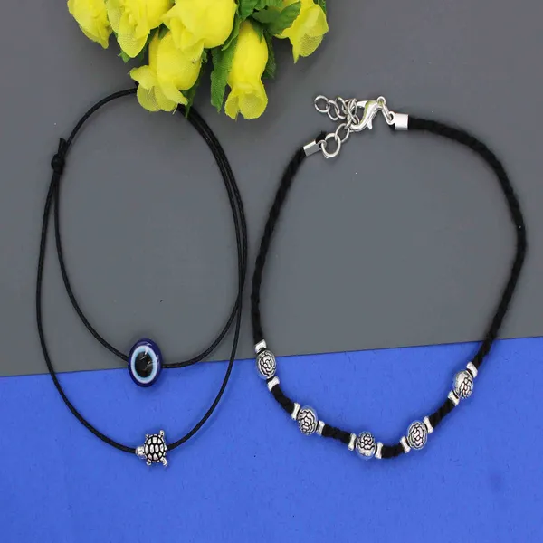 Evil_Eye___Turtle_Charm_Anklet_with_Black_Threaded_Rose_Beads_(Set_of_2)