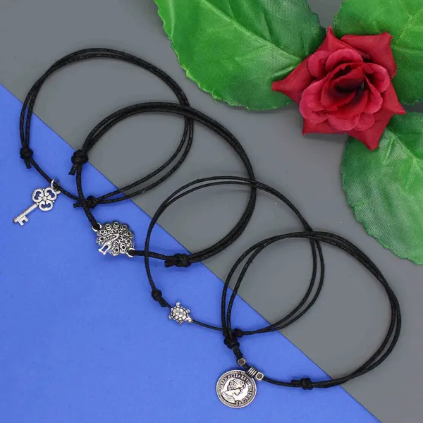 Symbolic_Charms_Black_Thread_Anklet_Set___Turtle,_Peacock,_Key___Coin_(Set_of_4)