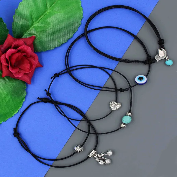 Turquoise_Charm_Black_Thread_Anklet_Set___Pack_of_4