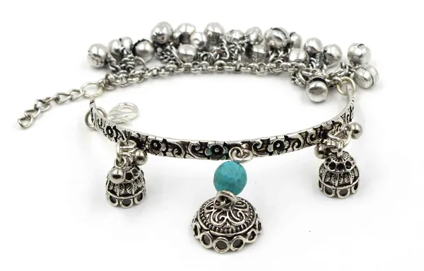Oxidized_Floral_Engraved_Bracelet_with_Dome_Charms_and_Blue_Bead