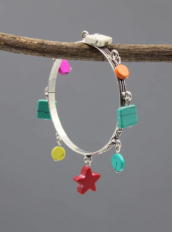 Boho_Multicolor_Charm_Bangle/_Bracelet_with_Oxidised_Finish
