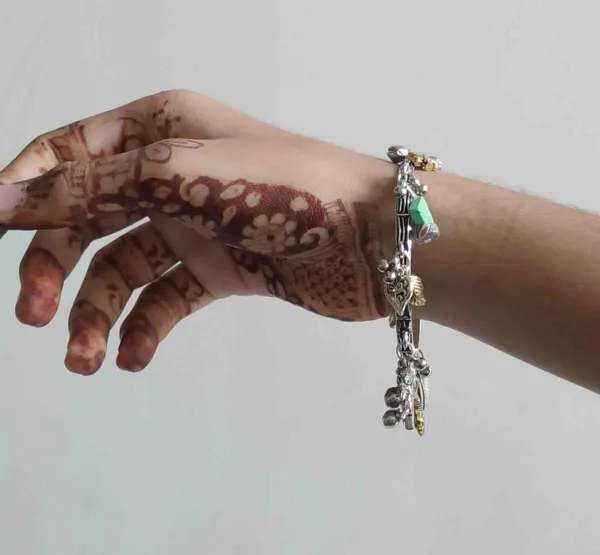 Dual-Tone_Oxidised_Charm_Bangle_with_Tribal___Spiritual_Motifs___Size_2.2_to_2.8