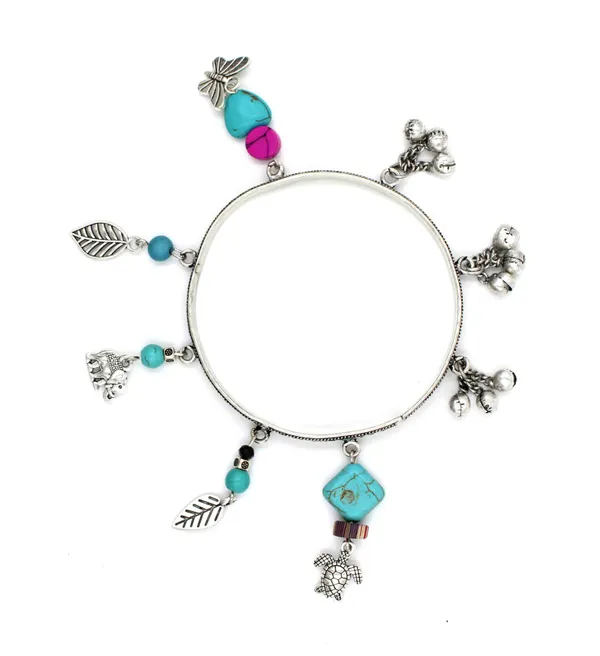 Boho_Charm_Oxidised_Bangle_With_Turquoise_Beads__Multicharm_Design