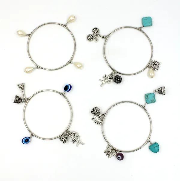 Oxidised_4_Bangles_with_Turquoise,Evileye,Gungru,Gun_Metal_Beads_Charm_Bangles_Set