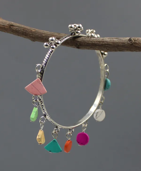Oxidised_Silver_Bangle_with_Multicolor_Stone_Charms_Boho_Chic_Collection