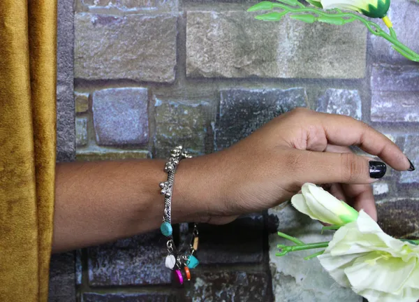 Oxidised_Silver_Bangle_with_Multicolor_Stone_Charms_Boho_Chic_Collection