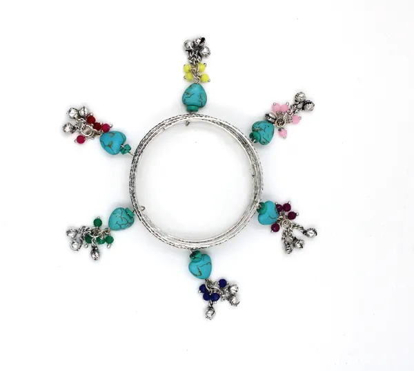 Oxidised_Silver_Bangles_-_Set_with_Turquoise_Heart_Beads___Multi-Ghungroo_Charms_-_Set_of_6