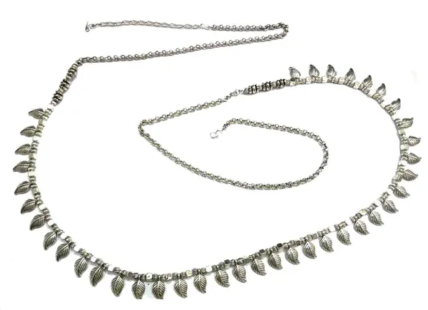 Plain_oxidised_Silver_Slim_Kamarband_with_Leaf_Hanging