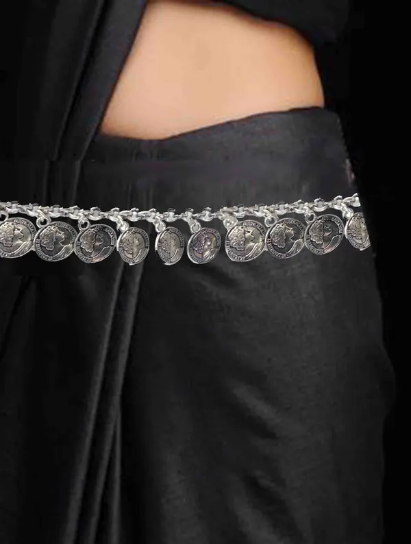 Plain_oxidised_Silver_Slim_Kamarband_with_coin_Hanging