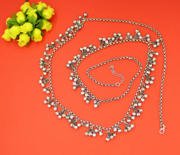 Plain_oxidised_Silver_Slim_Kamarband_with_Brass_Gungru_Hanging
