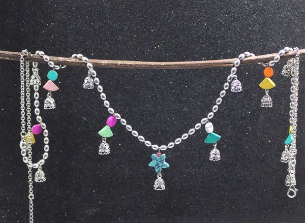 Plain_oxidised_silver_Slim_Kamarband_With_Colurful_Hanging_for_Women_and_Girls