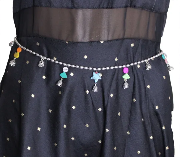 Plain_oxidised_silver_Slim_Kamarband_With_Colurful_Hanging_for_Women_and_Girls