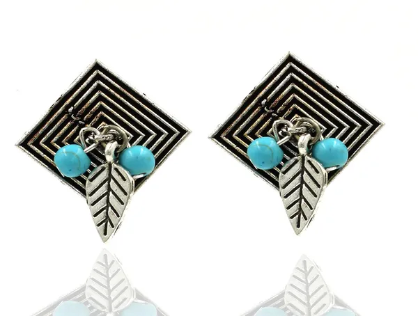 Oxidized_Square_Stud_Earrings_with_Leaf_Charm___Blue_Beads
