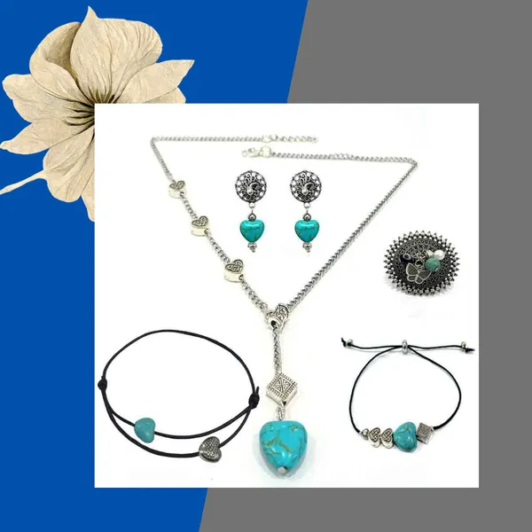 __Turquoise_Heartbeat_Set__Oxidized_Silver_Jewellery_Set___Necklace,_Earrings,_Bracelet,_Anklet___Ring