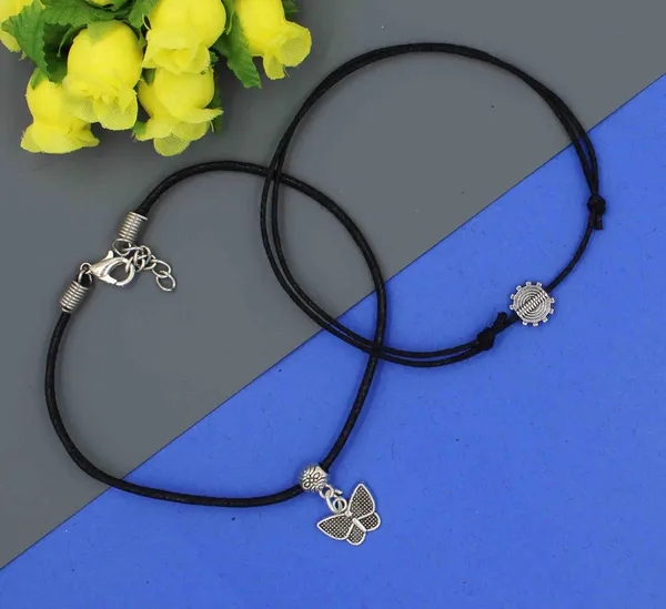 Tribal___Butterfly_Charm_Black_Thread_Anklet_Combo___Adjustable___Clasp-Style_Pair_for_Women___Girls
