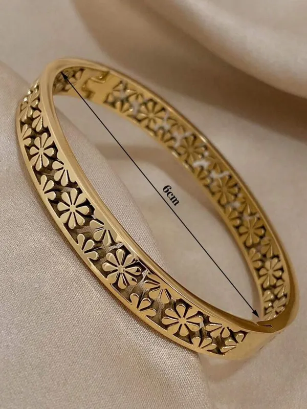 Flower_Engraved_Gold_Plate_Anti_Tarnish_Bracelet