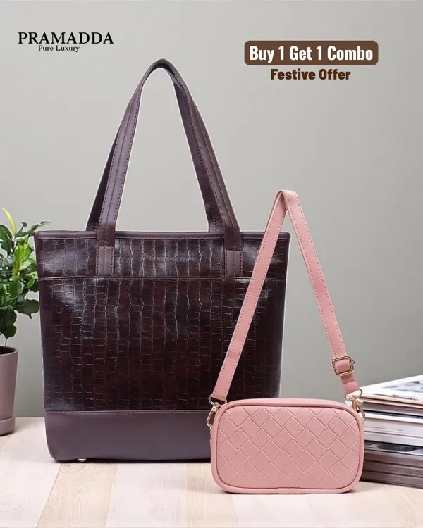 Keesha_Tote_Bag_&_Pink_Eboss_Edc_Sling_Bag_Combo_–_Premium_Vegan_Leather_|_Buy_1_Get_1_Festive_Offer